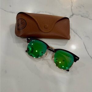 Ray-Ban Clubmaster Sunglasses with Reflective Bright Green Lenses